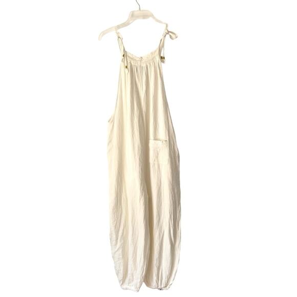 Saturday Sunday By Anthropologie Cream Gauzy Overalls Tie Shoulder size medium - Picture 7 of 10